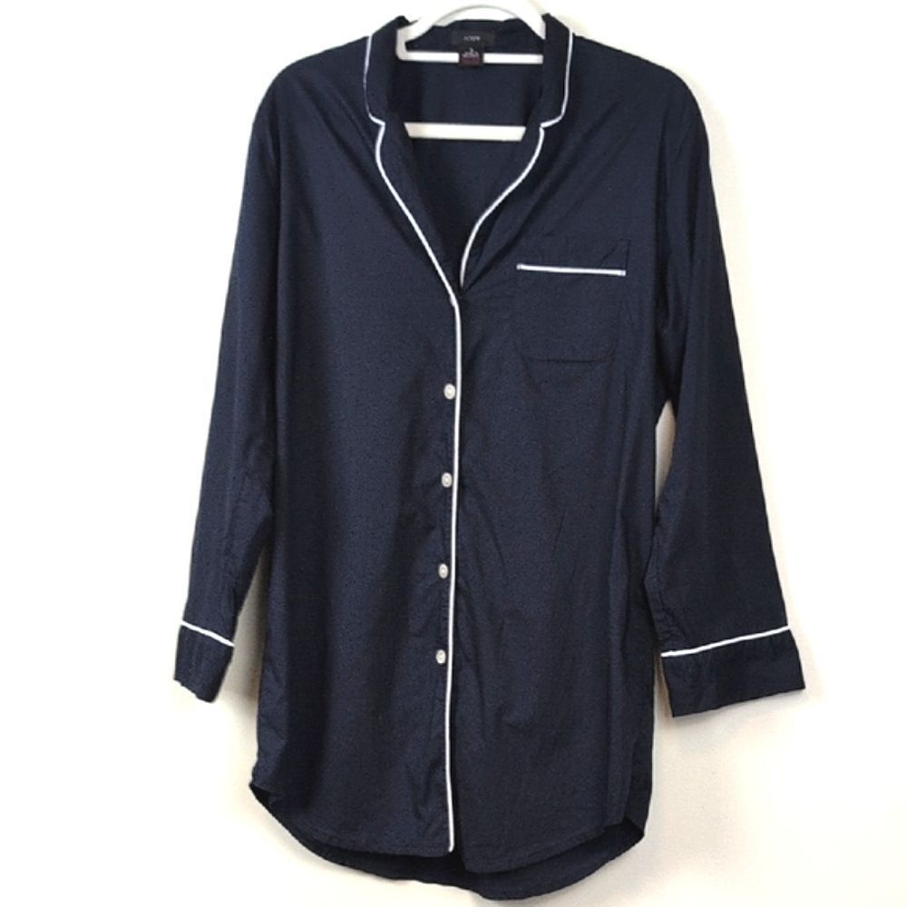 J. Crew Cotton Navy Blue Button-Front Long Sleeve Sleep Shirt Size S